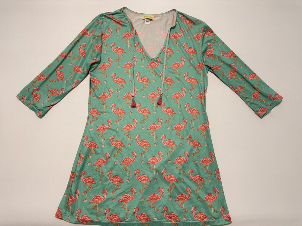 Dress/Tunic/Swimsuit Beach Cover Up Size S/M Flamingo Pattern By Viv & Lou